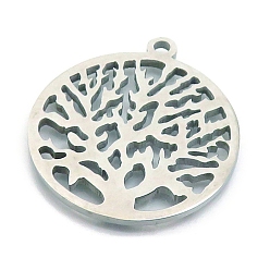 Нержавеющая Сталь Цвет Шкентели нержавеющей стали, лазерная резка, плоская круглая с подвеской дерево жизни, цвет нержавеющей стали, 25 мм