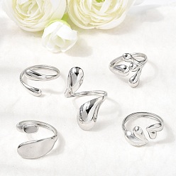 Нержавеющая Сталь Цвет 5 шт. 304 открытые манжеты из нержавеющей стали для женщин, teadrop, цвет нержавеющей стали, 17~19.7 мм