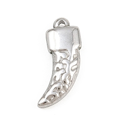 Stainless Steel Color 304 Stainless Steel Pendants, Hammered Wolf Tooth Charms, Stainless Steel Color, 23x13.5x4.5mm, Hole: 1.6mm