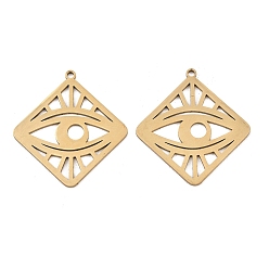 Золотой 201 подвески из нержавеющей стали, ромб с подвеской в виде глаза, золотые, 28.5x26.5x1 мм, отверстие : 1.4 мм