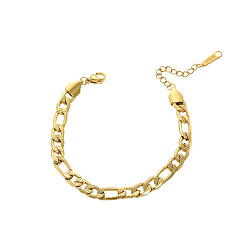 Настоящее золото 14K 304 женские браслеты-цепочки figaro из нержавеющей стали, ионное покрытие (ip), долговечный, реальный 14 k позолоченный, 7.09 дюйм (18 см)