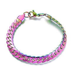 Rainbow Color Мужские 304 из нержавеющей стали кубинский ссылку цепи браслеты, с карабин-лобстерами , Радуга цветов, 7-1/8 дюйм (18.2 см), 7.3 мм