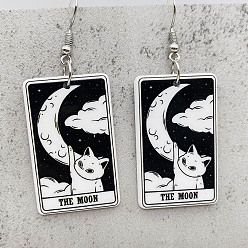 Черный Акриловые серьги-подвески с мультяшной тематикой, прямоугольник с рисунком в форме кошки, платина, чёрные, 62 мм