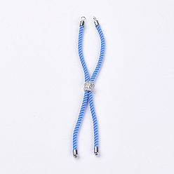 Real Platinum Plated Nylon Twisted Cord Bracelet Making, Slider Bracelet Making, with Brass Findings, Cadmium Free & Lead Free, Long-Lasting Plated, Tree of Life, Light Blue, Real Platinum Plated, 210~220x2mm, Hole: 2mm
