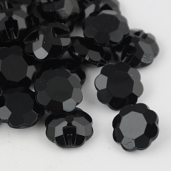 Schwarz Taiwan Acryl-Strass-Tasten, facettiert, 1-Loch, Blume, Schwarz, 18x7.5 mm, Bohrung: 1 mm