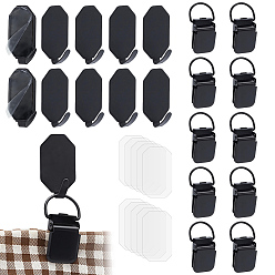 Negro 10 juegos de ganchos de pared de acero inoxidable, con pegatina acrílica, octágono, 10Clips de hierro (piezas), abrazadera en forma de D, negro, 55x32x23.5 mm