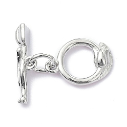 Platine Fermoirs à bascule en laiton à placage de crémaillère, plaqué longue durée, fleur, sans cadmium et sans plomb, platine, anneau: 15x11x3 mm, Trou: 1.4mm, barre: 18x5x4 mm.