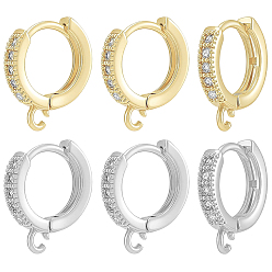 Real Gold Plated & Real Platinum Plated 16 шт. 2 цвета латунные серьги-кольца Huggie, с четким кубического циркония, без свинца и без кадмия, настоящее золото и платина, 15x2.5x13.5 мм, отверстие : 1.5 мм, штифты : 0.9 мм, 8 шт / цвет