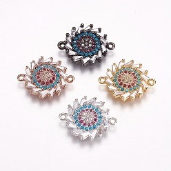 Mixed Color Brass Micro Pave Cubic Zirconia Links, Flower, Colorful, Mixed Color, 19x14.5x3mm, Hole: 0.8mm