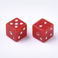 Red Acrylic Beads, Dice, Red, 7.5x7.5x7.5mm, Hole: 1.5mm, about 1000pcs/500g