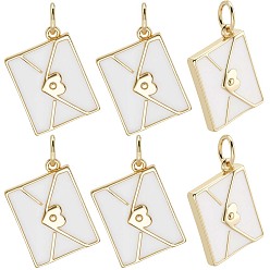 Белый 10подвески из латуни с эмалевым покрытием, с целью перехода в кольце, реальный 18 k позолоченный, долговечный, без кадмия, без никеля и без свинца, конверт очарование, белые, 15x11x2.5 мм, отверстие : 3.4 мм