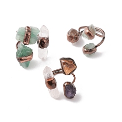 Смешанные камни Открытый браслет-манжета с натуральным драгоценным камнем и кристаллом кварца неправильной формы, массивное женское кольцо из красной меди и латуни, без кадмия и без свинца, размер США 9 3/4 (19.5 мм)