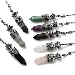 Смешанные камни Маятники для биолокации из смешанного камня с ограненными пулями и наконечниками, с латунной фурнитурой античного бронзового тона, без кадмия и без свинца, звезда, 307~310 мм, отверстие : 2 мм