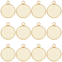 Настоящее золото 24K 40шт 304 подвеска из нержавеющей стали с кабошоном, чашки безель с краями, плоско-круглые, реальный 24 k позолоченный, лоток : 20 мм, 27x22x2 мм, отверстие : 3 мм