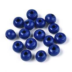 Темно-Синий Круглые бусины из натурального дерева схима, окрашенные распылением, темно-синий, 6~6.5x4.5~5 мм, отверстие : 1.6~1.8 мм