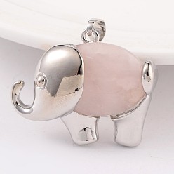 Розовый Кварц Слон платиновый оттенок латуни розовый кварц подвески, 31x37x9 мм, отверстие : 5x8 мм