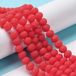 Red Glass Beads Strands, Faceted, Frosted, Rondelle, Red, 6x4.5mm, Hole: 1mm, about 86pcs/strand, 16.14''(41cm)
