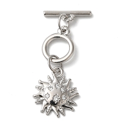 Платина Латунные застежки-молнии из прозрачного кубического циркония, без кадмия, без никеля и без свинца, солнце, платина, 33 мм, бар: 13x4x1.5 mm, Отверстие: 1.2 мм; Кольцо: 11x9x1.5 мм, отверстие : 1.2 мм