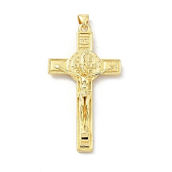 Настоящее золото 18K Латунные подвески, Санит Бенедикт с амулетами в виде распятия, долговечный, стойки покрытие, без свинца и без кадмия, реальный 18 k позолоченный, 49.5x27.5x6 мм, отверстие : 4.5 мм