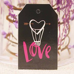 Black Paper Gift Tags, Hange Tags, For Arts and Crafts, Valentine's Day, Rectangle with Word Love, Black, 50x30x0.4mm, Hole: 3mm