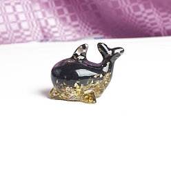 Обсидиан Украшение для дисплея дельфина из смолы, с натуральными кусочками обсидиана внутри статуй для украшения домашнего офиса, 80x60x55 мм