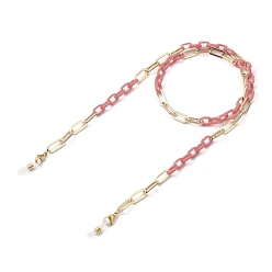 Pale Violet Red Eyeglasses Chains, Neck Strap for Eyeglasses, with Cellulose Acetate(Resin) & Iron Paperclip Chains, 304 Stainless Steel Lobster Claw Clasps and Rubber Loop Ends, Light Gold, Pale Violet Red, 27.36~27.76 inch(69.5~70.5cm)