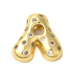 Letter A Покрытие стойки латунь микро паве прозрачные перданты из кубического циркония, без кадмия и без свинца, долговечный, реальный 18 k позолоченный, буква a, 22x22.5x6 мм, отверстие : 4x3 мм
