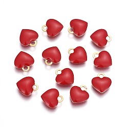 Red Brass Charms, with Enamel, Enamelled Sequins, Long-Lasting Plated, Nickel Free, Real 18K Gold Plated, Heart, Red, 10x9x2mm, Hole: 1.6mm