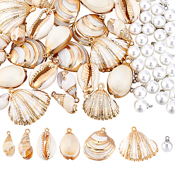 Mixed Color DIY Jewelry Making Kits, including Electroplate Shell Pendants and Resin Imitation Pearl Pendants, Mixed Color, 11.5x7.5mm, Hole: 1.5mm