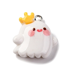 Желтый Подвески из непрозрачной смолы на тему хэллоуина, с платиновыми железными петлями, призрак, желтые, 22x20.5x9 мм, отверстие : 2 мм