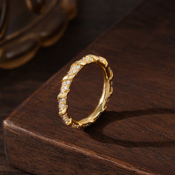 Золотой Кольца для женщин с микропаве из латуни и кубическими цирконами, твист, золотые, размер США 7 (17.3 мм)