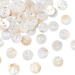 пшеница 60шт. 2-образные пуговицы из натуральной ракушки, плоско-круглые, цвет пшеницы, 12.5~13x2~2.5 мм, отверстие : 1.7 мм