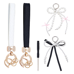 (52) Непрозрачная лаванда 2 наборы 2 цвета ремни для сумок из искусственной кожи, с сплава цинка застежками, 2шт. 2 цвета брелоки из сплава с бантом, разноцветные, 194 мм