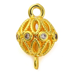Золотой Шармы-соединители из латуни с микропаве из прозрачного кубического циркония, полые круглые звенья, долговечный, без свинца и без кадмия, золотые, 13x8.5 мм, отверстие : 1.6 мм