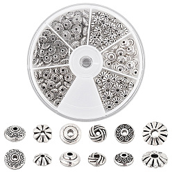 Античное Серебро 150шт 6 бусины из сплава в тибетском стиле, плоский круглый и круглый и диск, античное серебро, 6~8.5x6~8.5x3~4.5 мм, отверстие : 1~1.8 мм, 150 шт / коробка