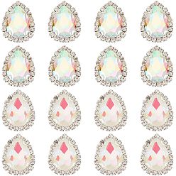 (52) Непрозрачная лаванда 16 шт 2 цвета пришить горный хрусталь, многожильных ссылки, стекло горный хрусталь, с латунными зубцами в платиновых тонах, аксессуары для одежды, граненые, слеза, разноцветные, 23x17.5x7 мм, отверстие : 1 мм, 8 шт / цвет