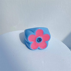 Темно-Голубой Кольца из смолы для женщин, цветок, со стразами, глубокое синее небо, внутренний диаметр: 17 мм