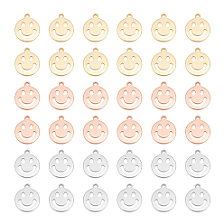 (52) Непрозрачная лаванда 30 шт. 3 цвета латунные подвески, долговечный, плоские круглые с улыбающееся лицо, разноцветные, 13x11x1 мм, отверстие : 1.2 мм, 10 шт / цвет
