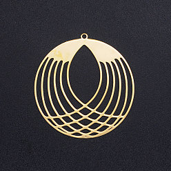 Золотой 201 из нержавеющей стали филигранные подвески, плоско-круглые, золотые, 42x39.5x1 мм, отверстие : 1.6 мм