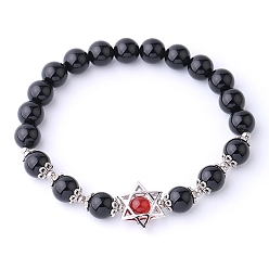 Black Agate Natural Dyed & Heated Black Agate Bead Stretch Bracelets for Women, Round and Star, 5/8 inch(1.65cm)