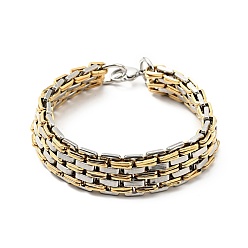 Золотой & Цвет Нержавеющей Стали Вакуумное покрытие pvd 201 браслеты для часов из нержавеющей стали, с 304 застежкой из нержавеющей стали и соединительным кольцом, золотые и нержавеющая сталь цвет, 22.5x1.6x0.55 см