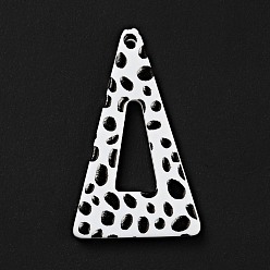 Black Printed Acrylic Pendants, Triangle with Spot Pattern, Black, 33x19.5x2mm, Hole: 1.5mm