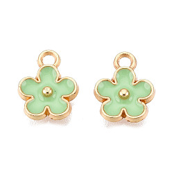 Зелено-Желтый Панданы из сплава эмали, без свинца и без кадмия, золотой свет, цветочный шарм, зеленый желтый, 10x8x2.5 мм, отверстие : 1.4 мм