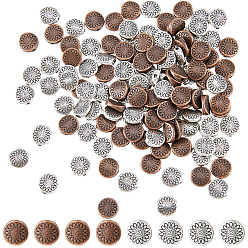 (52) Непрозрачная лаванда 120 шт 2 цвета бусины из сплава тибетского стиля, без кадмия, без никеля и без свинца, плоские круглые с цветком, разноцветные, 8.5x8.5x3.5 мм, отверстие : 1.5 мм, 60 шт / цвет