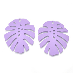 Средний Фиолетовый Распыленные окрашенные железные подвески, подвески из тропических листьев, лист монстры, средне фиолетовый, 36x31.5x1 мм, отверстие : 1.5 мм