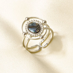 Нержавеющая Сталь Цвет 304 Открытые кольца-манжеты из нержавеющей стали с натуральными ракушками для женщин, овальные, цвет нержавеющей стали, 18 мм, внутренний диаметр: 17 мм