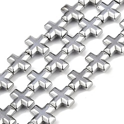 с Платиновым Покрытием Гальванические нити из синтетических немагнитных гематитовых бусин, крестик, с покрытием платиным, 8.5x8.5x3 мм, отверстие : 0.7 мм, около 47 шт / нитка, 15.98'' (40.6 см)