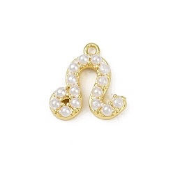 Настоящее золото 18K Латунь прелести, с абс пластмассовой имитационной жемчужиной, долговечный, без кадмия и без свинца, стойки покрытие, Лев, реальный 18 k позолоченный, 14x13x3.5 мм, отверстие : 1.2 мм