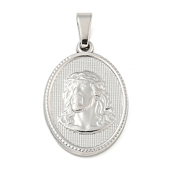 Нержавеющая Сталь Цвет Не тускнеющие 304 подвески из нержавеющей стали, очарование религиозной темы, овальные с Иисусом, цвет нержавеющей стали, 24x16x2~2.5 мм, отверстие : 5x3 мм