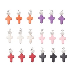 (52) Непрозрачная лаванда 18шт. 6 подвески из синтетической бирюзы, окрашенные в цвета, крест прелести, со стеклянной жемчужиной и 304 соединительными кольцами из нержавеющей стали, цвет нержавеющей стали, разноцветные, 27x12x8.5 мм, отверстие : 3.4 мм, 3 шт / цвет